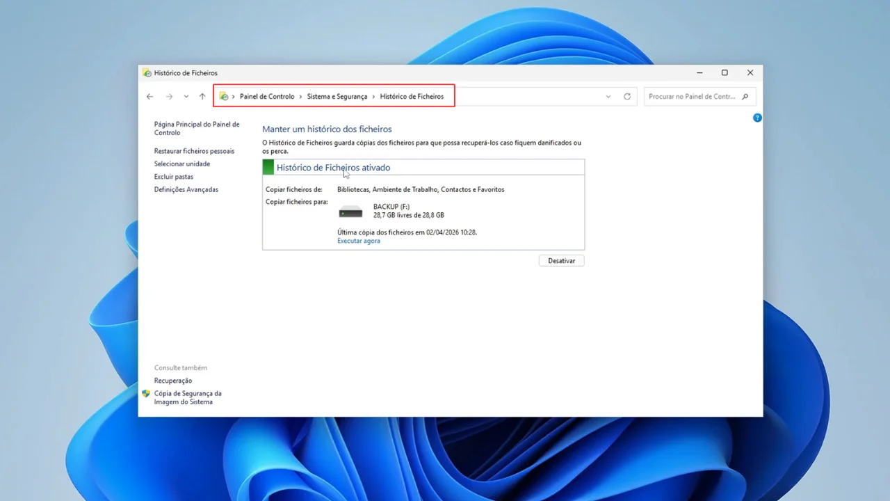historico de ficheiros windows